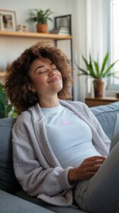 woman sitting on a couch feeling relaxed