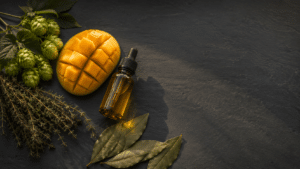 Cinematic still life with amber bottle