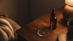 Cozy bedside vignette in warm light