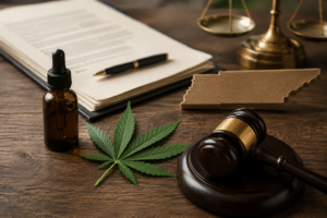 Legal and hemp law items on desk