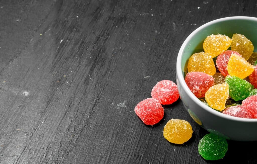 delta-8 gummies on a small bowl