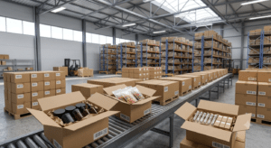 shipping boxes filled with assorted Delta-8 products