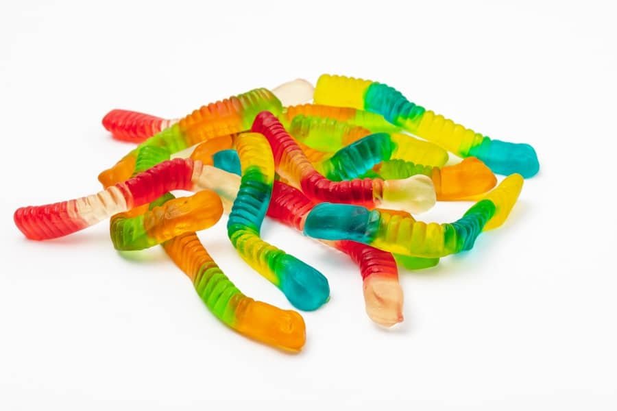 Colorful gummy candies, a shared format for CBD and Delta-8 products