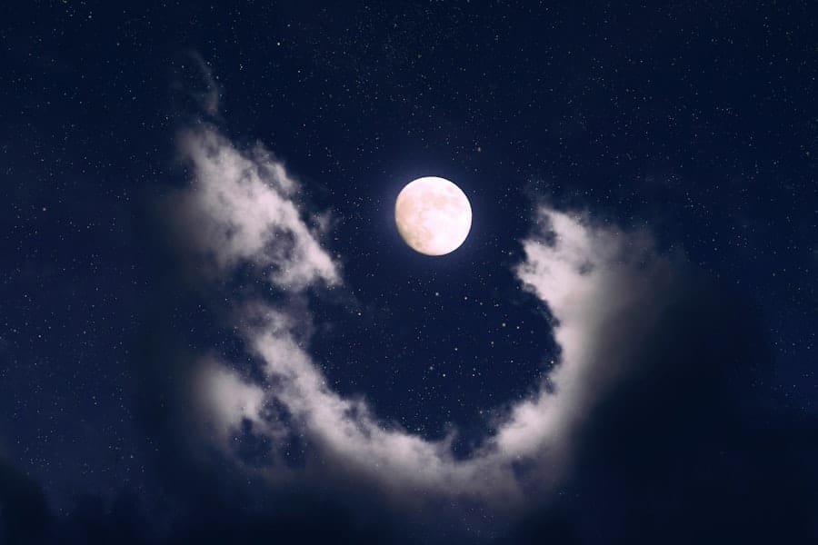 Full moon behind clouds, the evening hours associated with CBN