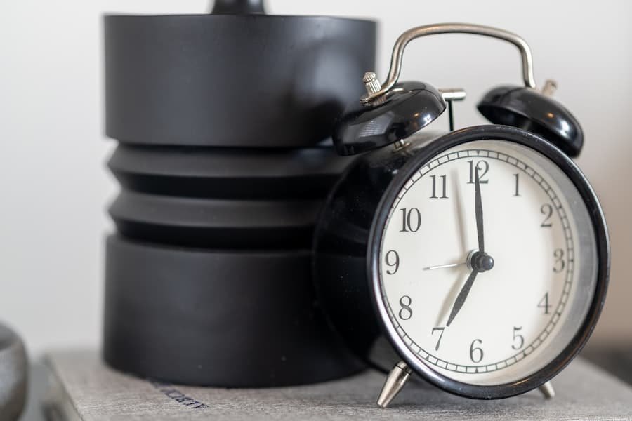 Alarm clock on a nightstand marking an evening hemp routine