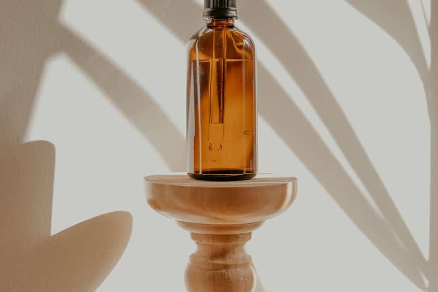 Amber bottle of aromatic plant oil representing hemp terpene flavor
