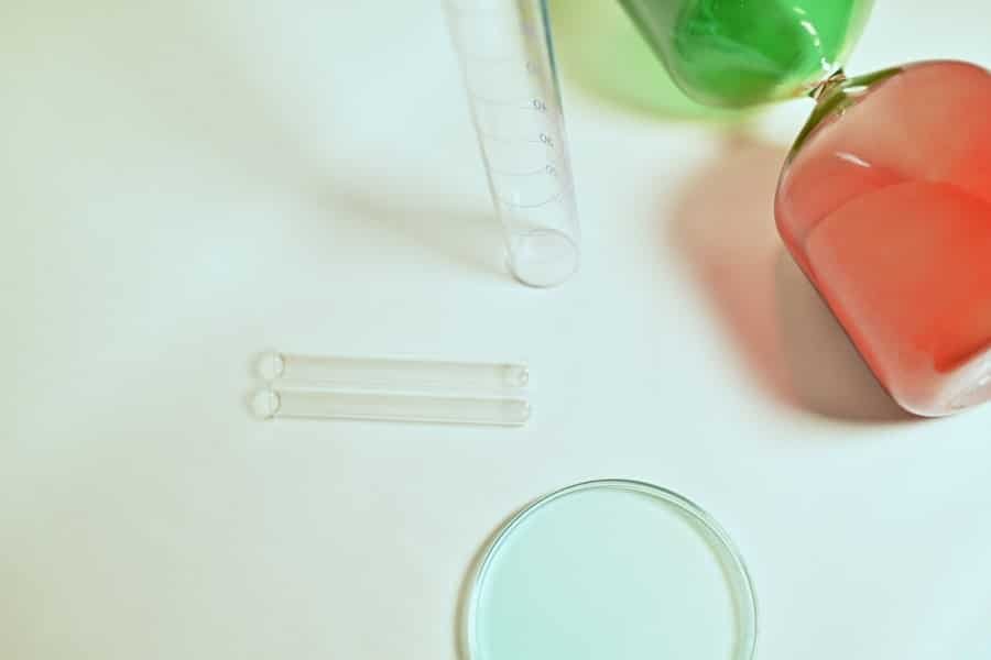 Clean laboratory glassware arranged on a white surface
